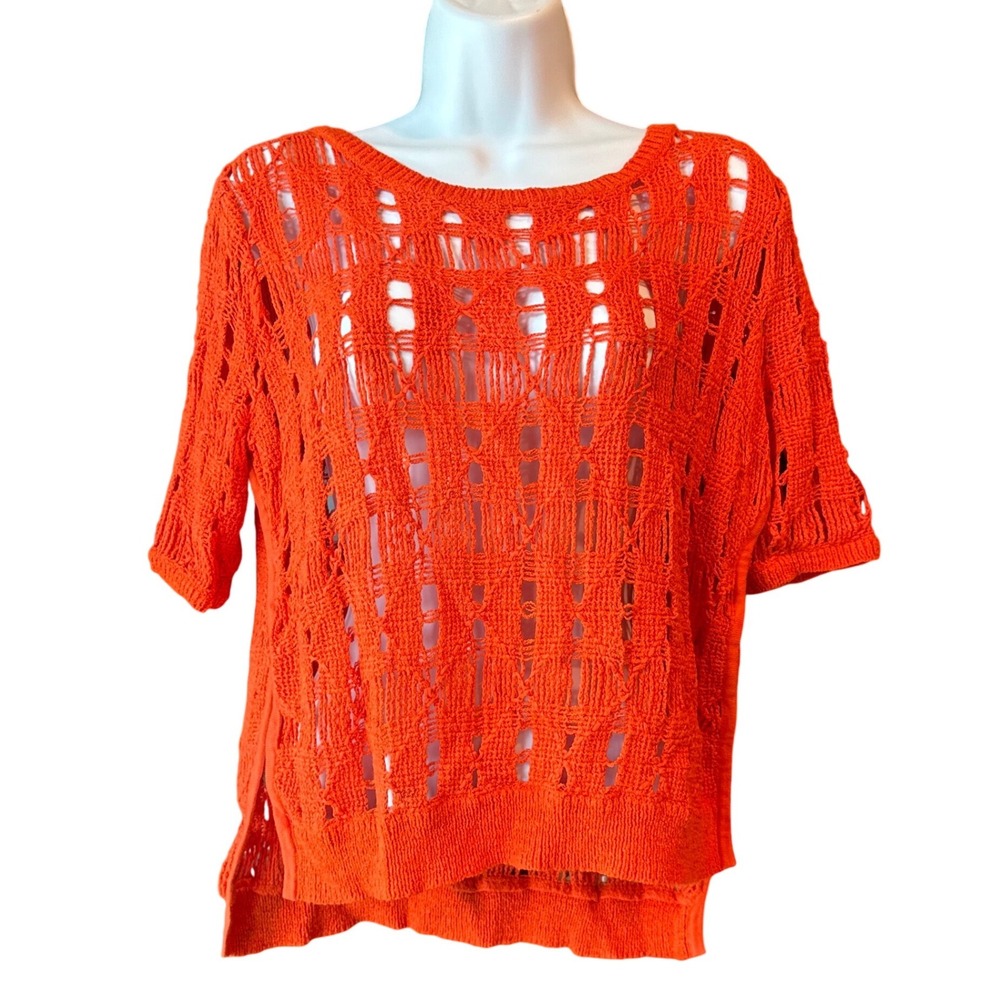 MOTH‎ Anthropologie Orange Open Knit Sweater Cover Up Size Medium